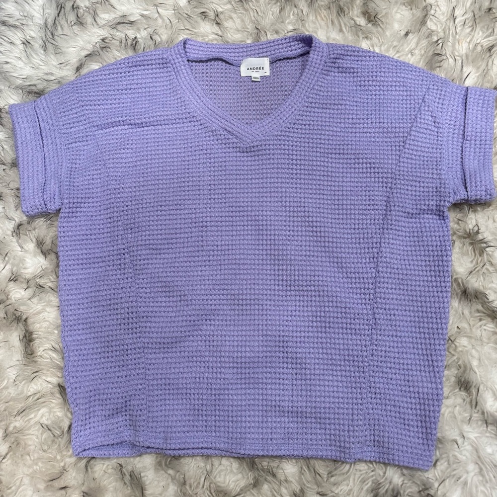 💜Purple V-Neck Waffle Knit Top